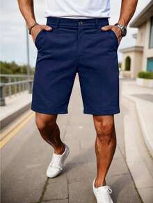 Manfinity Homme Men Contrast Piping Slant Pocket Bermuda Shorts - Navy Blue - View 4