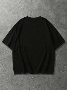 ROMWE MEN Street Life Men's Retro Street Silhouette Thermal Imaging Figure Print Short Sleeve T-Shirt, Summer - Black - View 3