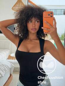 Livesso Áo camisole dệt kim xếp ly duyên dáng có đệm mút dành cho nữ - màu đen - Xem 4