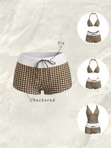 Elavelle Quần bikini nữ cạp cao thắt nơ in họa tiết, thích hợp cho mùa xuân/hè. - Nhiều màu - Xem 4