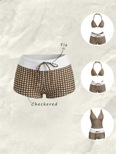 Elavelle Quần bikini nữ cạp cao thắt nơ in họa tiết, thích hợp cho mùa xuân/hè.