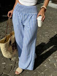 Pariaura 新款春夏收腰修身蓝白格子女裤 - 彩色 - 查看 5