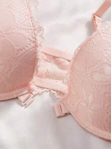 3pcs Women's Fashion Minimalist Heart Lace Wireless Front Closure Bra Set - Multicolor - View 4