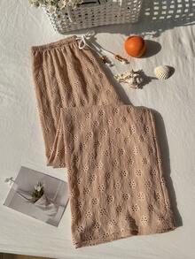 Comfortcana 女士抽绳腰带休闲百搭阔腿裤，适合日常穿着 - 卡其色 - 查看 7