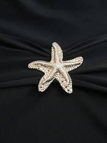 Swim Shayni Crew Neck Solid Color Hollow Starfish Decor 2 Pieces Set - Black - View 7