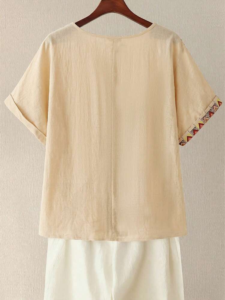 Plus Size Summer Casual Geometric Print Shirt