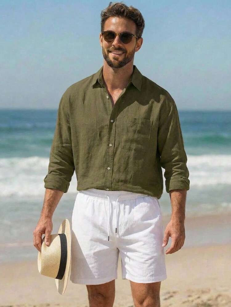 Men's Casual Vacation & Commute Long Sleeve Shirt And Shorts Set, Spring/Summer/Autumn