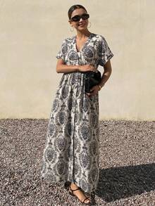 FRIFUL Women's Casual Vacation All-Over Print Dress Sundress Boho - Black and White - View 11