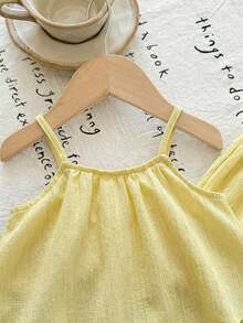 SHEIN LMoss Kids Bộ 2 món áo hai dây và quần dài dệt kim màu trơn cho bé gái - Màu vàng - Xem 3