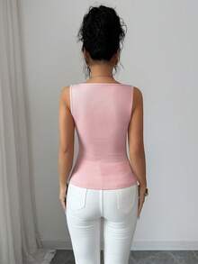 Selianne Women's Fashion Square Neck Cinched Waist Metal Buckle Decor Romantic Sexy Elegant Casual Commute Golf Date Beach Party Dinner Vest Spring Summer - Pink - View 2