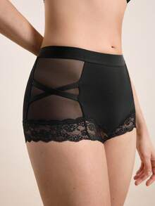 Hourtrue Quần lót ren tương phản - màu đen - Xem 7