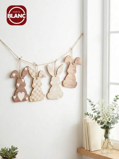 Madebyblanc Bộ 20 món đồ trang trí cây Phục Sinh bằng gỗ mộc mạc hình thỏ và trứng Phục Sinh, đồ trang trí treo tường mini bằng gỗ nhân tạo, đồ trang trí nhà cửa, vật trang trí trung tâm bàn mùa xuân, đồ trang trí Phục Sinh phong cách duyên dáng cho gia đình và tiệc tùng.