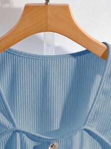GlowEve Women's Solid Color Metal Button Design Sweetheart Neck Camisole - Blue - View 4