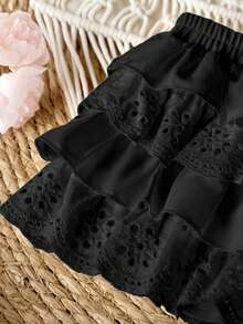 Babygirl Cute Ruffled Elastic Waist Shorts, Summer - Black - View 3