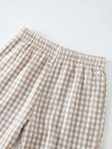 SHEIN LMoss Kids LMoss 女童条纹编织背心和宽松休闲裤套装 - 卡其色 - 查看 11