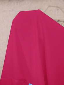 EMERY ROSE Plus Size V-Neck Ruched Short Sleeve Top,Pastel Pink,Summer,Smart Casual,Office,Solid Dressy Fashionable Everyday Wear Country Casual Vacation Outfits - Hot Pink - View 6