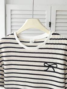 SHEIN 青少年女孩 2 件套黑白條紋夏季套裝，休閒度假假日服飾，復古 Y2K 上衣與短褲套裝 - 彩色 - 查看 3