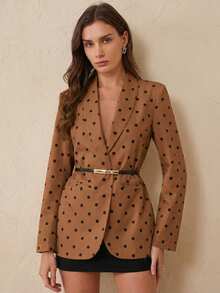 BELROSIE Chaqueta blazer con estampado de lunares negros, artesanía personalizada premium, estilo retro pop art, adecuada para el trabajo, uso diario, primavera y otoño, con cuello de solapa, corte entallado, tela de poliéster suave. Características clave: Blazer de lunares, chaqueta única, artículo de moda, estilo lujoso, vintage clásico, chaqueta de primavera/otoño, diseño versátil, ligera y cómoda, estilo popular europeo y americano. Chaqueta blazer elegante y versátil de estilo profesional para ir al trabajo - Café integral - Ver 3