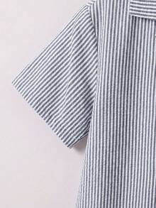 SHEIN 2-Pack Tween Boy Blue White Stripe Summer Casual School Back-To-School Boys Set,Textured Fabric Lapel Shirt And Shorts Set For Kids Outfits Birthday - Multicolor - View 7
