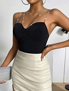 Firerie Rhinestone Detail Cami Top Fashion Clothing Summer Outfits - Black - View 5