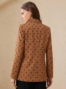 BELROSIE Chaqueta blazer con estampado de lunares negros, artesanía personalizada premium, estilo retro pop art, adecuada para el trabajo, uso diario, primavera y otoño, con cuello de solapa, corte entallado, tela de poliéster suave. Características clave: Blazer de lunares, chaqueta única, artículo de moda, estilo lujoso, vintage clásico, chaqueta de primavera/otoño, diseño versátil, ligera y cómoda, estilo popular europeo y americano. Chaqueta blazer elegante y versátil de estilo profesional para ir al trabajo - Café integral - Ver 2