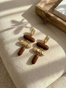 Resyla 1 Pair Exaggerated Asymmetrical Geometric Enamel Drop Earrings - Multicolor - View 7