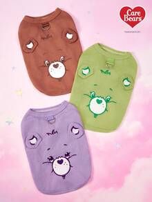 Care Bears X PETSIN 一件猫/狗通用服装，带立体耳朵，可爱小熊棕色华夫格背心，春夏轻薄透气宠物服装，带抽绳扣 - 棕色 - 查看 4
