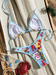 Swim Vcay 2026新款春夏女士两件套随机印花条纹三角比基尼泳裤及沙滩度假休闲比基尼套装 - 彩色 - 查看 2