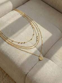 Resyla 2 Stück geschichtete runde Anhänger Perlenkette für Frauen, Farbe: Gold (zufällige Perlenanzahl) - Goldgelb - Übersicht 6