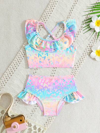 New Arrival Fashion Baby & Baby GirlLeopard Print Ruffle Trim 2-Piece Bikini Set