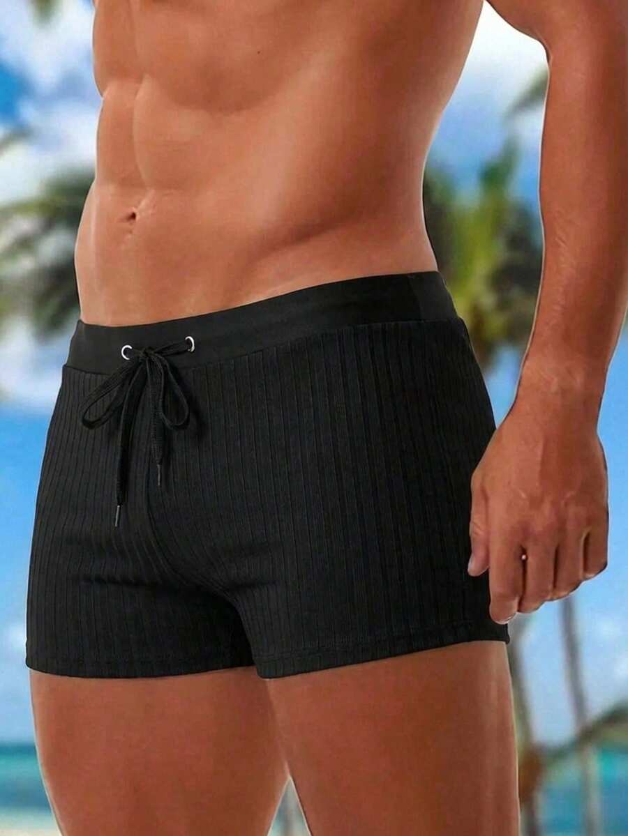 Naviga Onda 2026 New Spring Summer Plus Size Men's Wide Ribbed Comfortable Casual Active Beach Party Vacation Square Swim Trunks Black - Black - View 1
