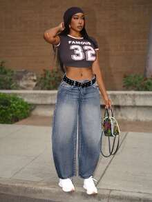 Jeanoix 女士休闲日常穿着牛仔喇叭裤，带口袋 - 藍色 - 查看 1