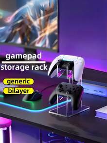 Suporte universal de dupla camada para fone de ouvido e controle de jogos, em plástico resistente, preto, para mesa, organizador de periféricos, economiza espaço, ideal para casa, escritório e jogos. - Multicolorido - Ver 2