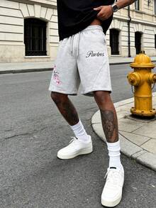 PAVTROS Men's Knit Shorts, Printed Design, Fashionable Versatile Bermuda Shorts - Grey - View 4