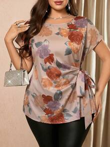 Reflora 大码女式印花系带衬衫 - 棕色 - 查看 7