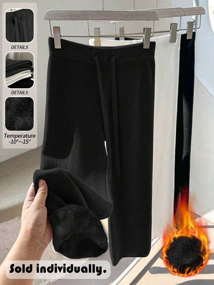 Franclia Petite Nuevo conjunto de pantalón y suéter mullido y forrado, relajado de una sola pieza para mujeres, estilo casual y elegante para otoño/invierno - Negro - Ver 1