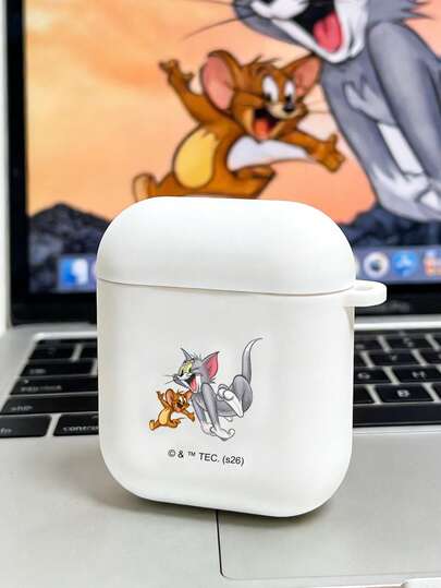 TOM & JERRY X SHEIN 汤姆和杰瑞图案硅胶保护套，适用于 AirPods 1/2/3 Pro，全包防震保护套