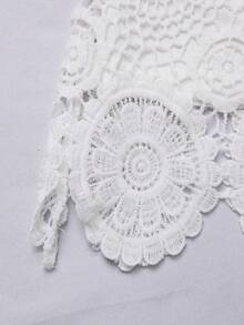 SHEIN PETITE 女士优雅蕾丝刺绣无袖吊带背心，适合夏季度假 - 白色 - 查看 5