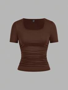 SHEIN EZwear 4pcs/Set Casual Minimalist Solid Color Comfortable Crew Neck Short Sleeve T-Shirts For Women, Suitable For Spring/Summer,Summer Top - Multicolor - View 7