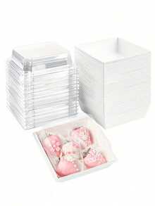 5 piezas/10 piezas/20 piezas Cajas de postre con tapas transparentes, cajas de charcutería, papel kraft resistente al aceite, cajas de papel kraft blanco y rosa para panadería, perfectas para galletas, macarons, pasteles y sándwiches, para bodas, fiestas y ocasiones especiales - Multicolor - Ver 22