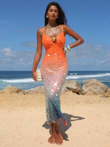 Opulessa Spring & Summer Vacation Beaded Slim Fit Dress For Women - Multicolor - View 3