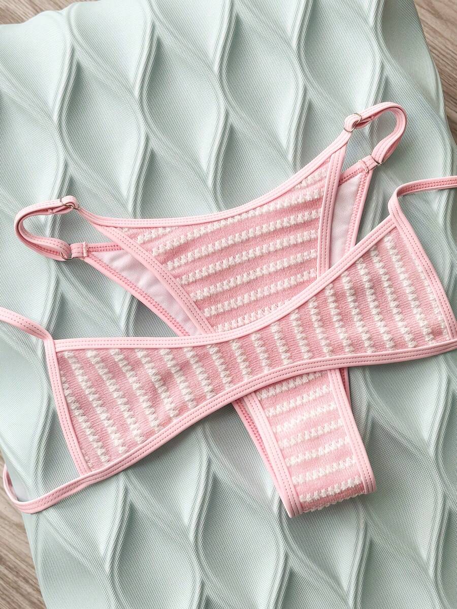 Swim Vcay 2026新款春夏女士两件套特殊面料泳衣和泳裤套装，休闲度假优雅沙滩泳装 - 粉色 - 查看 1