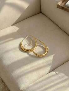 Resyla 1对铜质简约U型水滴耳环，时尚日常佩戴，女士礼物 - 金色 - 查看 4