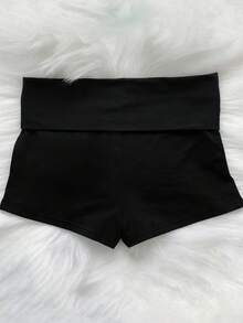SHEIN 女士刺绣休闲夏季百搭短裤 - 黑色 - 查看 2