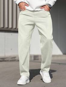 EGENSIO Quần jean nam dáng casual, có túi khóa kéo, đa năng cho cả đi chơi và đi làm. - Màu be - Xem 3