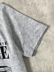 Tween Girls' Casual 2 In 1 Streetwear T-Shirt, This T-Shirt Features Letter Slogan And Car Graphic Prints, With Cold Shoulder Short Sleeves Design, Suitable For Summer Leisure Activities, Shopping And Photo-Taking. - Grey - View 5