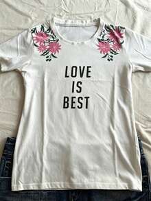 INAWLY 女士夏季轻薄印花短款上衣，饰有“LOVE IS BEST”字样，复古修身短袖款式 - 白色 - 查看 6