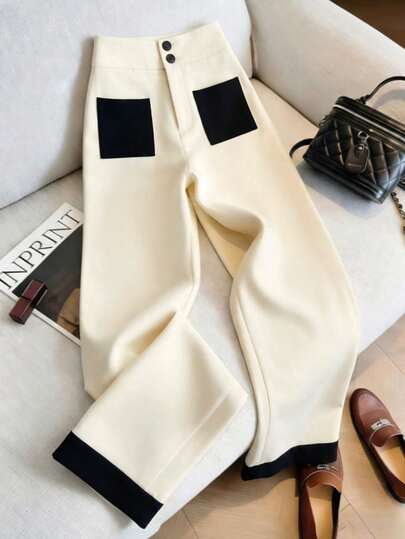 Franclia Quần ống đứng dáng rộng thanh lịch, thời trang phối màu tương phản dành cho nữ, thích hợp cho mùa hè.