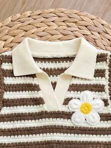 SHEIN Áo hai dây kẻ sọc in hoa cho bé gái - Hồng - Xem 3