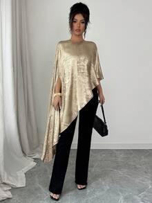 Rafferiza Women's Elegant French Style Asymmetric Hem Casual Blouse - Gold - View 5